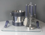 Zodax Laguna Nickel & Leather Bar Tool Set W/ Ice Bucket Glass Tray. Fixed Price $249.99.