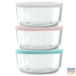 Pyrex Simply Store 6-PC 4-CUP Round Glass Storage Set With Assorted Color Lids. Fixed Price $17.99.