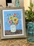 Mason Jar Of Flowers Painting, Small Art, 6X8 Heartfelt By Robin, Floral. Fixed Price $5.25.