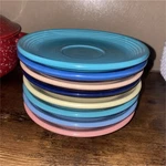 Fiesta Multicolor Ceramic Round Saucer Set Solid Pattern 8 Pieces. Fixed Price $40.00.