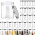 Irenare 24 Pcs 16 Oz Clear Plastic Jars With Ribbed Lids Wide Mouth Silver. Fixed Price $53.20.