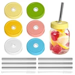 6 Plastic Pack Mason Jar Lids, Colorful Wide Mouth Drinking Co.... Fixed Price $25.04.