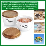 Elegant 10 Oz Ceramic Salt Cellar Set With Wood Lid - Stackable Kitchen Storage. Fixed Price $24.29.