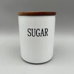 Farmhouse Sugar Canister White Stoneware Bamboo Lid Kitchen Storage Jar. Fixed Price $18.27.