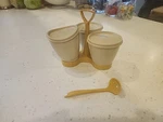 Tupperware Condiment Caddy With Lids Gold & Almond 3 Cups 1980'S Retro 757 758. Fixed Price $5.00.