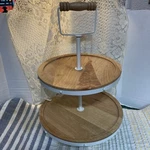 Distressed Wooden Two Tiered Tray Stand Farmhouse Round 2 Decorative. Fixed Price $20.00.