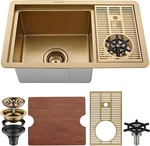 Aguastella Brushed Gold Bar Sink Stainless Steel Undermount With Glass Riser. Fixed Price $390.00.