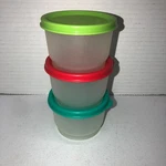 Vtg Three Tupperware Sheer Lunch Box Snack Cup Containers With Colored Lids.. Fixed Price $7.19.