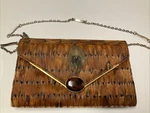 Vtg Genuine Peacock Feather Clutch /chain Handle Purse Gemstone Detail. Fixed Price $49.99.