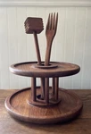Wooden Lazy Susan Turntable Utensil Holder Mod Century Style Vintage Teak Mcm. Fixed Price $28.00.
