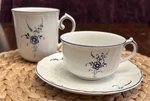 Villeroy & Boch Vieux Luxembourg Set 3 Tea Cup, Coffee Saucer, White/blue. Fixed Price $40.00.