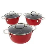 Curtis Stone 6-PIECE Dura-pan+ Nesting Saucepan Set. Fixed Price $39.99.