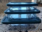 Nesting Pyrex Storage Plus Clear Glass Dish Set Green Lids Vtg 7210 7211 7212. Fixed Price $35.94.