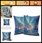 Colorful Winter Pillow Covers 18X18 Set Of 2 - Northern Lights & Snowy Pine Desi. Fixed Price $28.79.