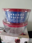 Anchor Hocking Snugfit Glass Storage Bowls With Red Lids Size 7 Cup Set Of 2. Fixed Price $21.00.