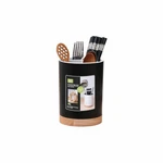 Bubble-fly Modern Kitchen Utensil Holder With Drainage, Black And Wood Base, .... Fixed Price $15.76.