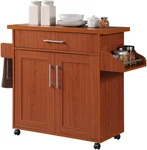 Rolling Wood Kitchen Island Cart With Spice Rack, Towel Utensil Drawer Plu. Fixed Price $125.99.