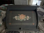 Vintage Blue Roll Door Bread Box. Fixed Price $350.00.
