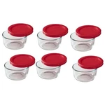 Pyrex Glass Food Storage Bowls W/ 7202-PC Red Plastic Lid Covers. Fixed Price $42.09.