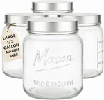 Kitchentoolz Mason Jars Wide Mouth Half Gallon Glass With Lid. Fixed Price $84.49.
