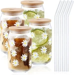 Gerrii 4 Pcs Tumbler Glass Cups With Bamboo Lids And Clear, White, Yellow. Fixed Price $26.33.