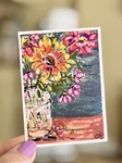 Original Print Flowers, Colorful Aceo, Mason Jar, Heartfelt By Robin. Fixed Price $5.25.