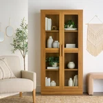 Modern Glass Door Storage Cabinet W/ Adjustable Shelves Display & Organization. Fixed Price $300.96.