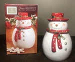 Gibson Home Jolly Plenitude Snowman Stoneware Cookie Jar 7.5" Christmas. Fixed Price $14.00.