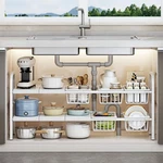 Under Sink Organizer 2 Tier Expandable Heavy Duty Metal Shelf With. Fixed Price $48.04.