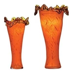 LG-5809-21 17.5/13.75"H Lazulite Pleat Orange Glass Vase Set Of. Fixed Price $29.99.