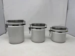Set Of 3 Anchor Home Collection White Canisters With Clamp Tops Euc Kitchen. Fixed Price $38.97.