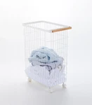 Yamazaki Home Laundry Rolling Wire Basket (24" H) - Steel + Wood. Fixed Price $101.50.