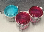 3 Fido Glass Bormioli Rocco 4OZ Swing Top Canning Jar Rose Teal Made Italy. Fixed Price $53.08.