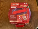 Pyrex Portable Food Carrier W/ Lid Tray 9" Pie Plate 3 Pc Rnd Red Container Nip. Fixed Price $25.00.