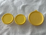 3 Tupperware Snack Cups (2) 1229 & (1) 1286 White Bowls Yellow Lids New!. Fixed Price $13.00.