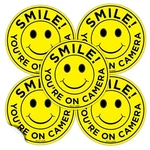 (set Of 5) Smile You're On Camera Stickers - 4.5" Circle Durable Self Adhes.... Fixed Price $9.95.
