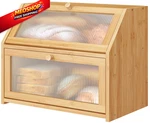 Vriccc Bread Box For Kitchen Counter, Bamboo Wood Double Large, Natural. Fixed Price $56.72.