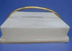 Vintage Tupperware White 11X15 Rectangle Sheet Cake Carrier Gold Handle. Fixed Price $24.99.