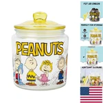 Official Peanuts Glass Jar Featuring Hypnotic Heroes - 30 Oz With Yellow Lid. Fixed Price $33.18.