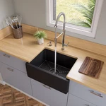 24" Black Matte Reversible Smooth / Fluted Single Bowl Fireclay Farm Sink. Fixed Price $680.94.