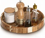 12" Acacia Wood Lazy Susan Turntable Organizer, Double Handle Cabinet. Fixed Price $44.99.