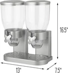 Two Indispensable Dry Food Cereal Dispensers Dual Control Silver Zevro GAT202. Fixed Price $15.00.
