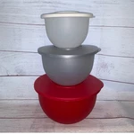 Tupperware Impressions Nesting Bowls Red White Silver 3095 3093 3091. Fixed Price $38.99.