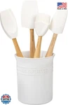 Le Creuset Silicone Craft Series 5PC Utensil White Stoneware Crock. Fixed Price $101.99.