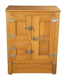 Antique American Oak Farmhouse Kitchen Pantry Ice Box Refrigerator Bar Cabinet. Fixed Price $2250.00.