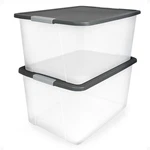 Homz 2-PACK Secure Latch, Clear Plastic Storage Organizer Bins, 64 Quart, Gray. Fixed Price $68.42.