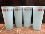 4 Tupperware Tumblers Cups Blue Spring Delight Stripes 16OZ 5107 7" Tall. Fixed Price $9.99.