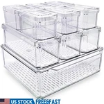 Stackable Fridge Organizer Bins W/ Lids Moisture Control 10-PACK Clear Pet New. Fixed Price $37.92.