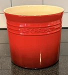Le Creuset Cerise Red Stoneware Utensil Crock Canister 6 X 7 Perfect Large. Fixed Price $52.99.