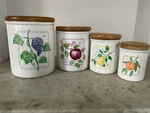 Vtg Himark Fruit Country Kitchen Canister Set - Ceramic Wood Lids Of 4. Fixed Price $47.96.